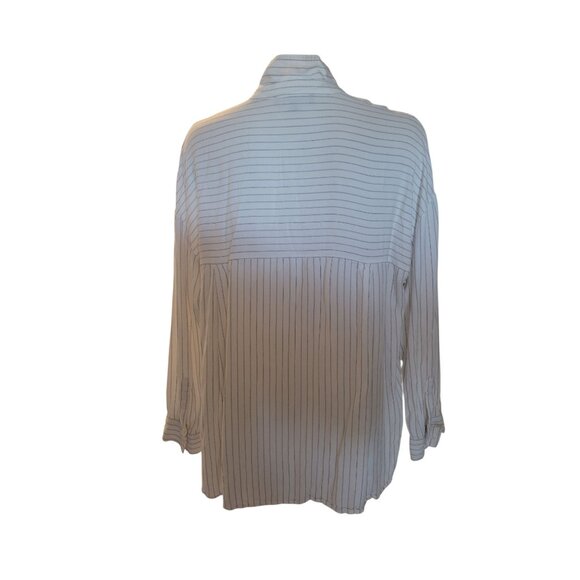 Catherine Malandrino Striped Button-Up Blouse High Collar XL officecore boardroo - Picture 4 of 8